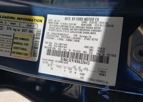 2019 Lincoln Mkz Reserve I from USA, damaged, VIN 3LN6L5C91KR632643